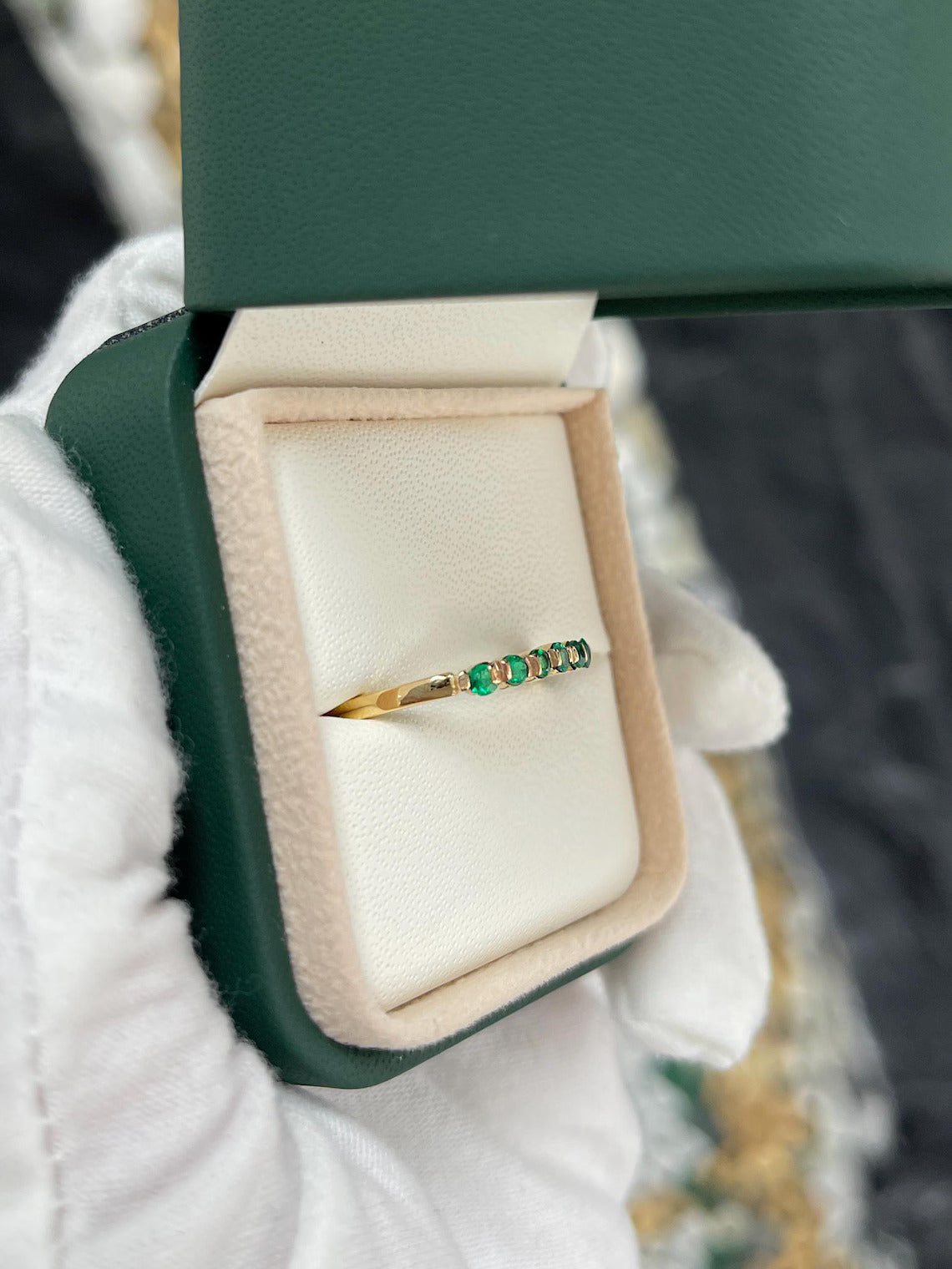0.45 Carat Colombian Emerald Wedding Band Features Rich Green Sparkle