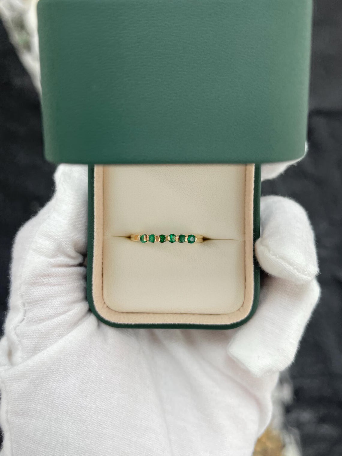 0.45 Carat Colombian Emerald Wedding Band Features Rich Green Sparkle