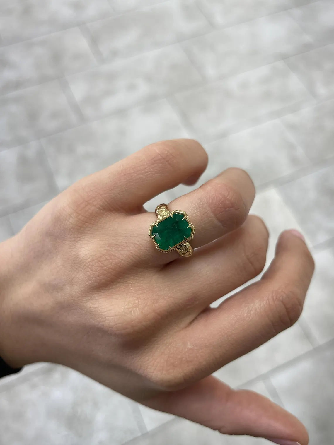 3.90ct Fine Quality Emerald Cut Ring Features Rich Green Solitaire
