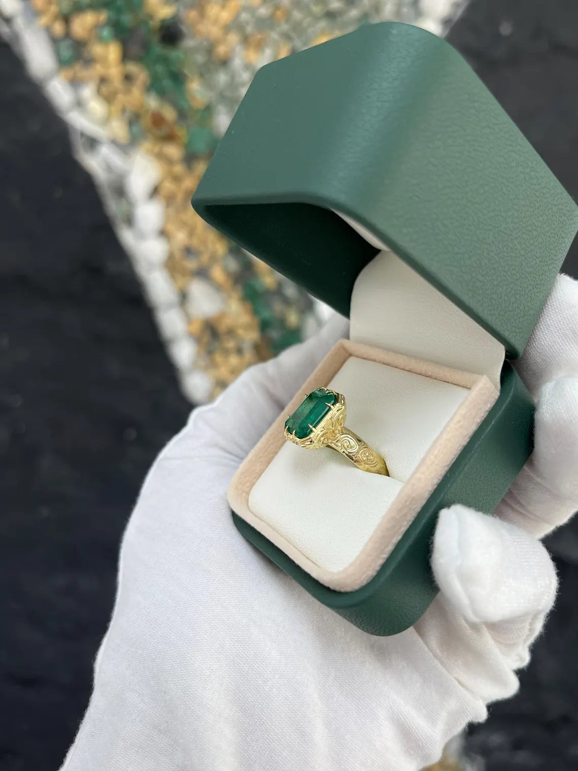3.90ct Fine Quality Emerald Cut Ring Features Rich Green Solitaire