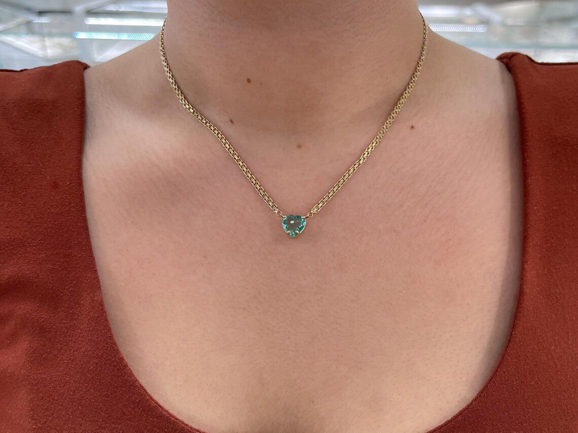 2.19 Carat Heart Cut Colombian Emerald Pendant Necklace for Women