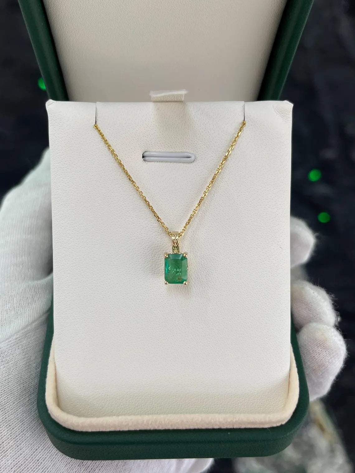 3.50ct Natural Emerald Cut Dark Green Emerald Pendant Necklace Floral