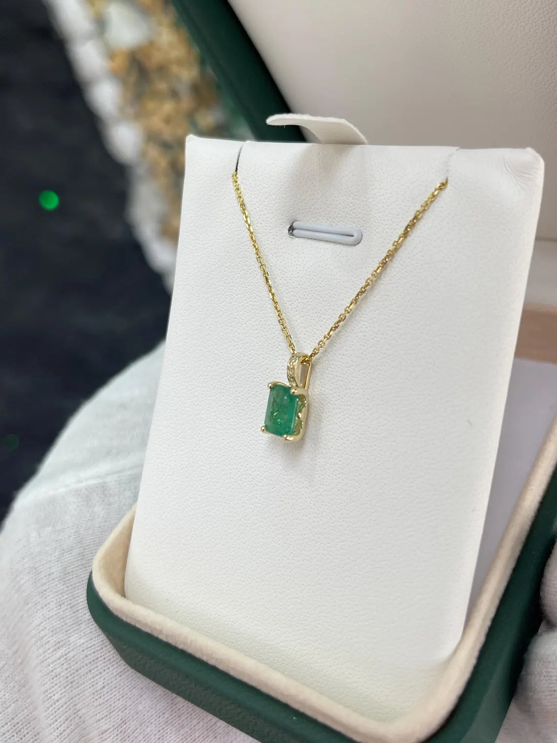 3.50ct Natural Emerald Cut Dark Green Emerald Pendant Necklace Floral