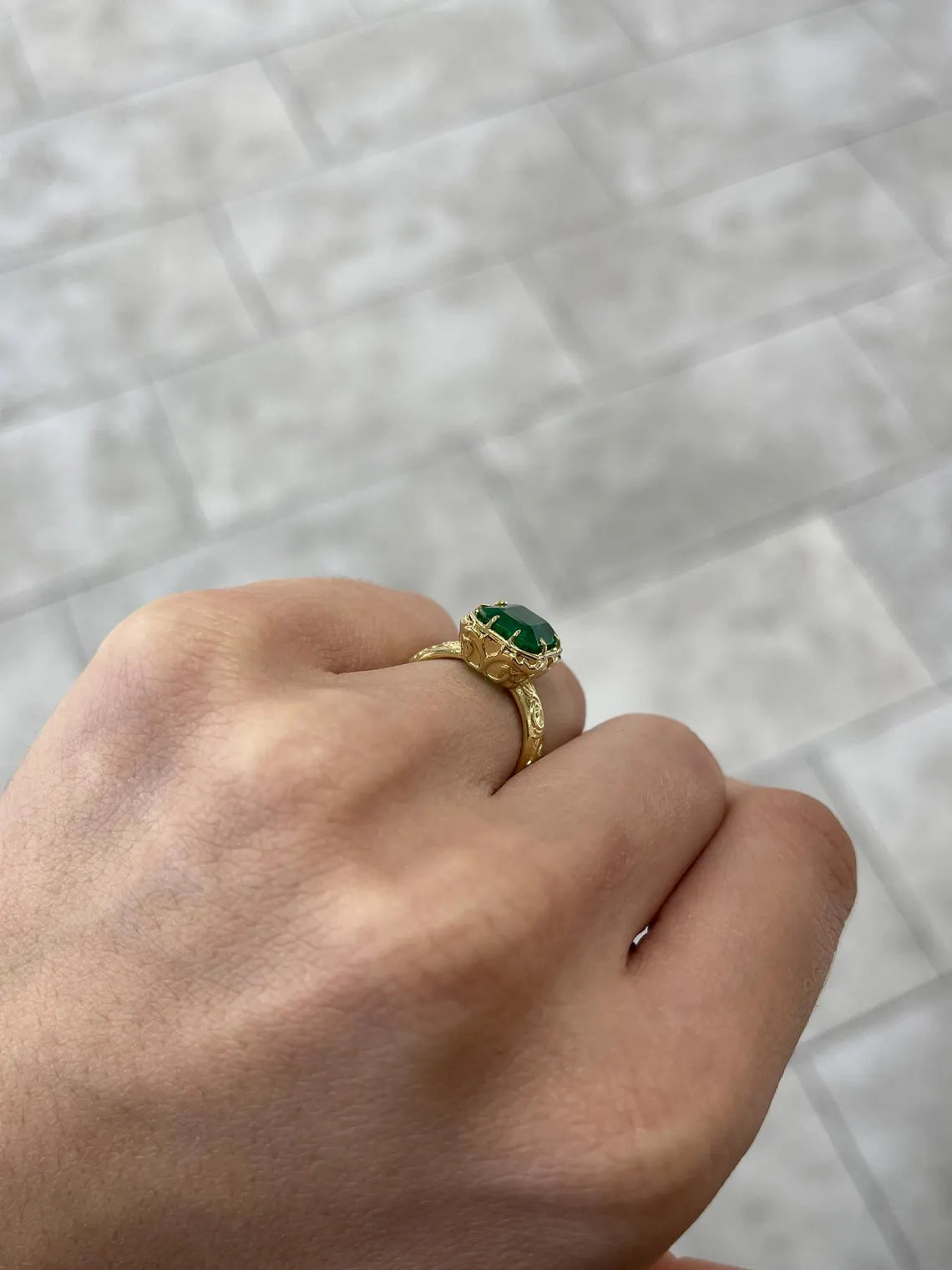 3.90ct Fine Quality Emerald Cut Ring Features Rich Green Solitaire