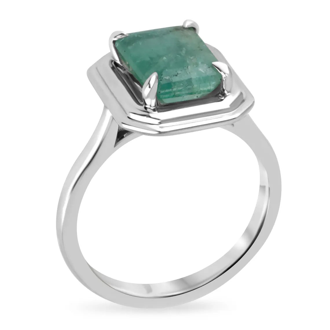 2.75ct Natural Emerald Solitaire Ring, Heavily Included Emerald Cut Ring