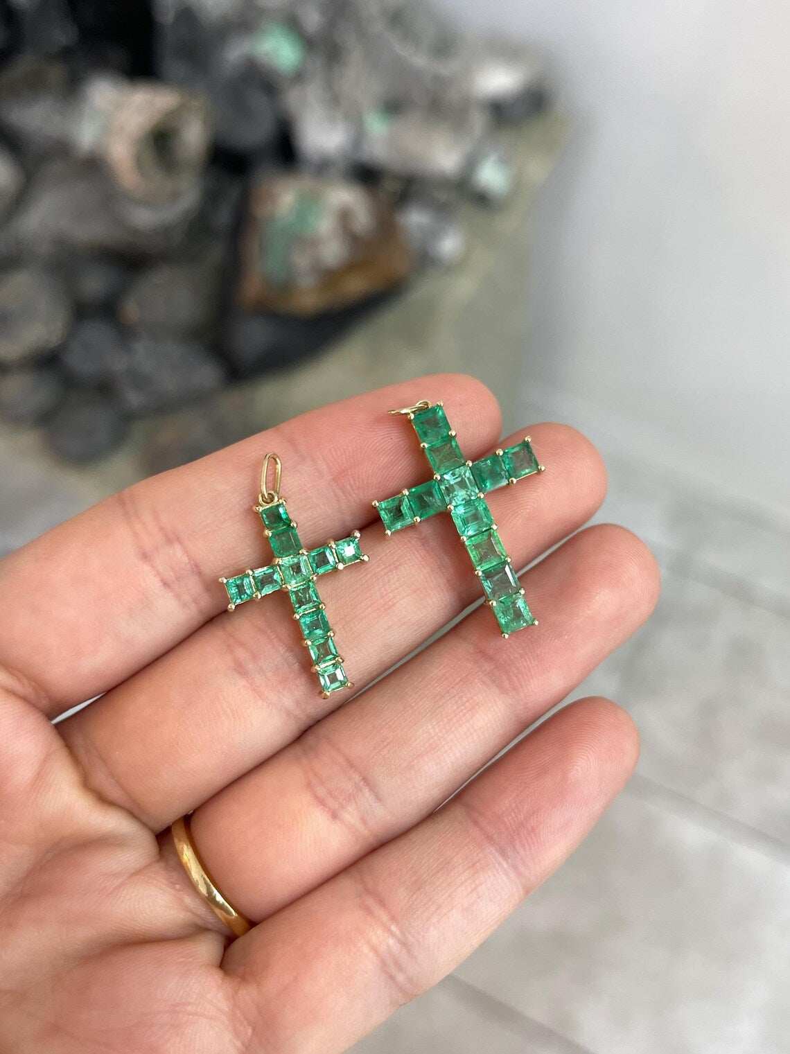 2.20 Carat Natural Princess Cut Emerald Cross Pendant Shines Brightly