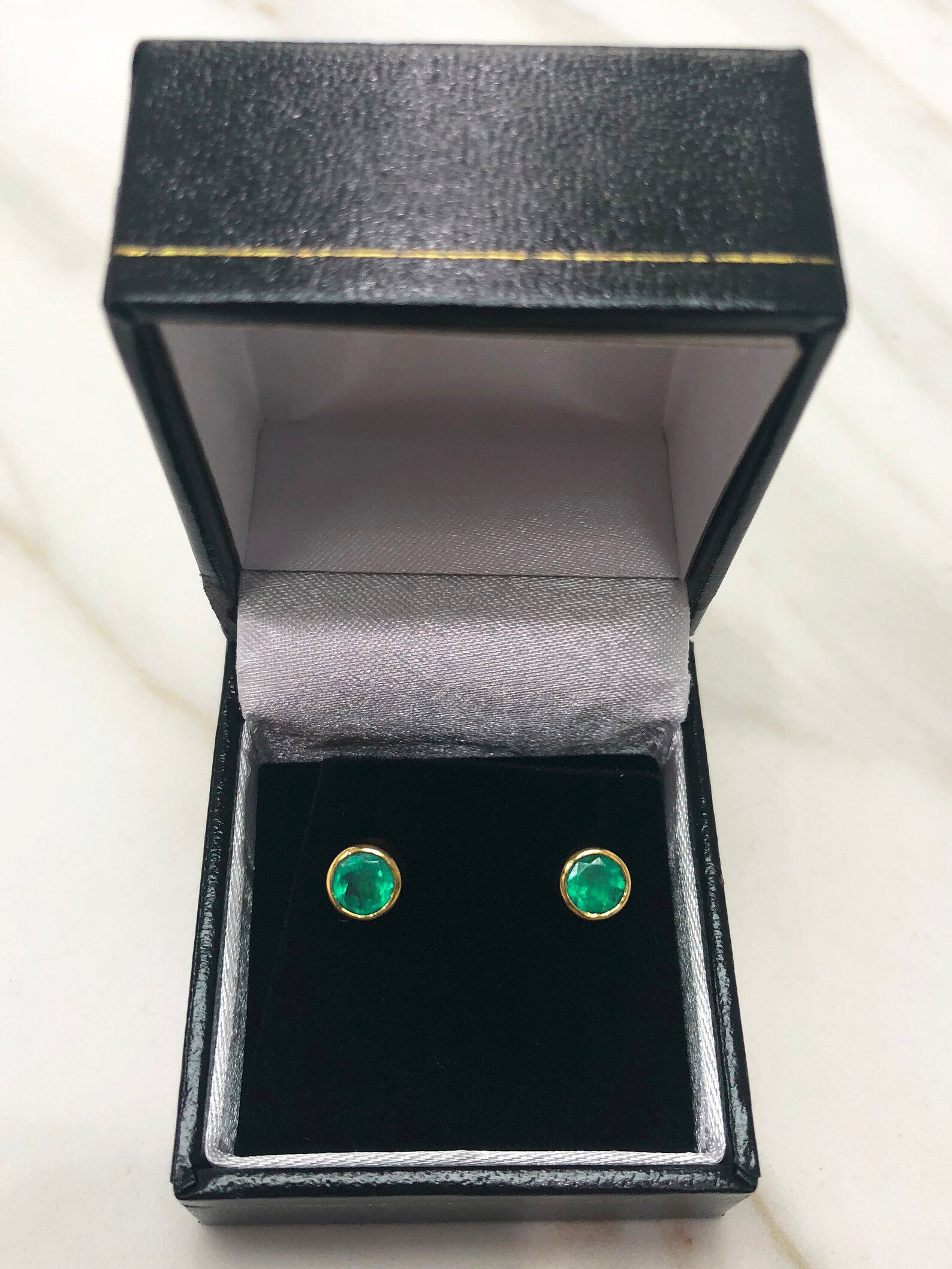 Deep Dark Green Circle Round 1.22tcw Emerald Genuine Solitaire Bezel Earrings 14K GIFTS