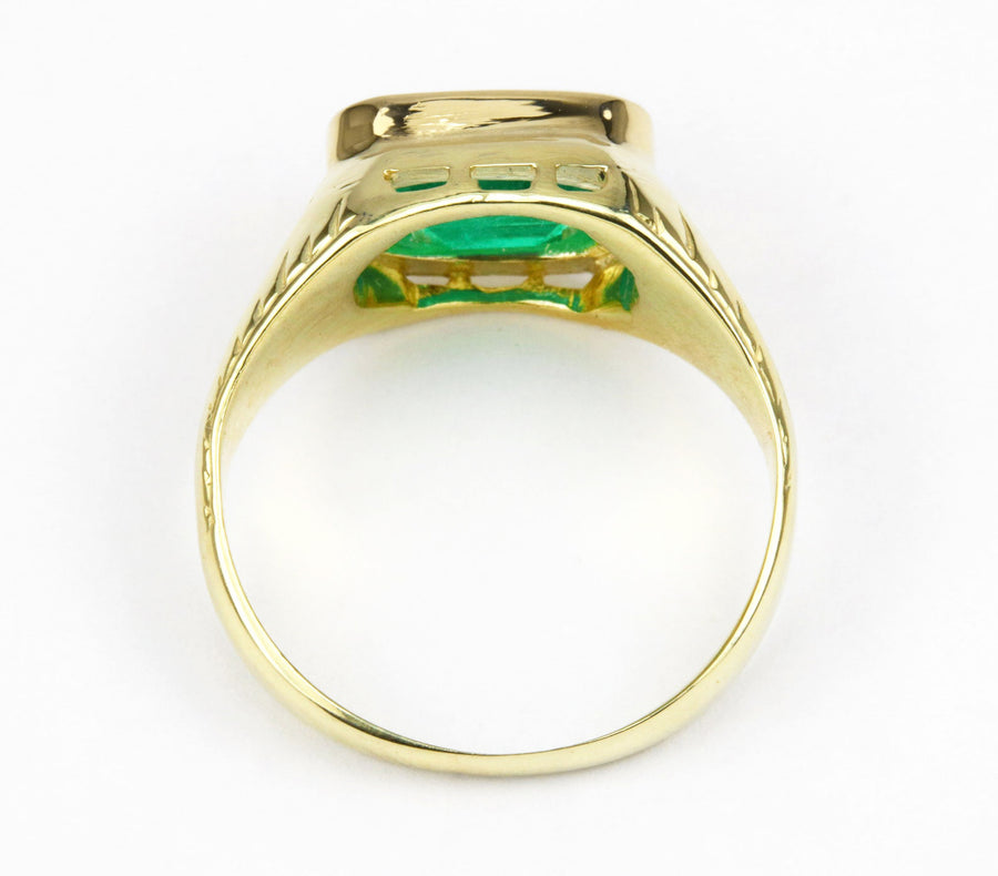 Genuine Natural Emerald Cut 2.10 Carat Cut Emerald Mens antique Style Ring 14K 