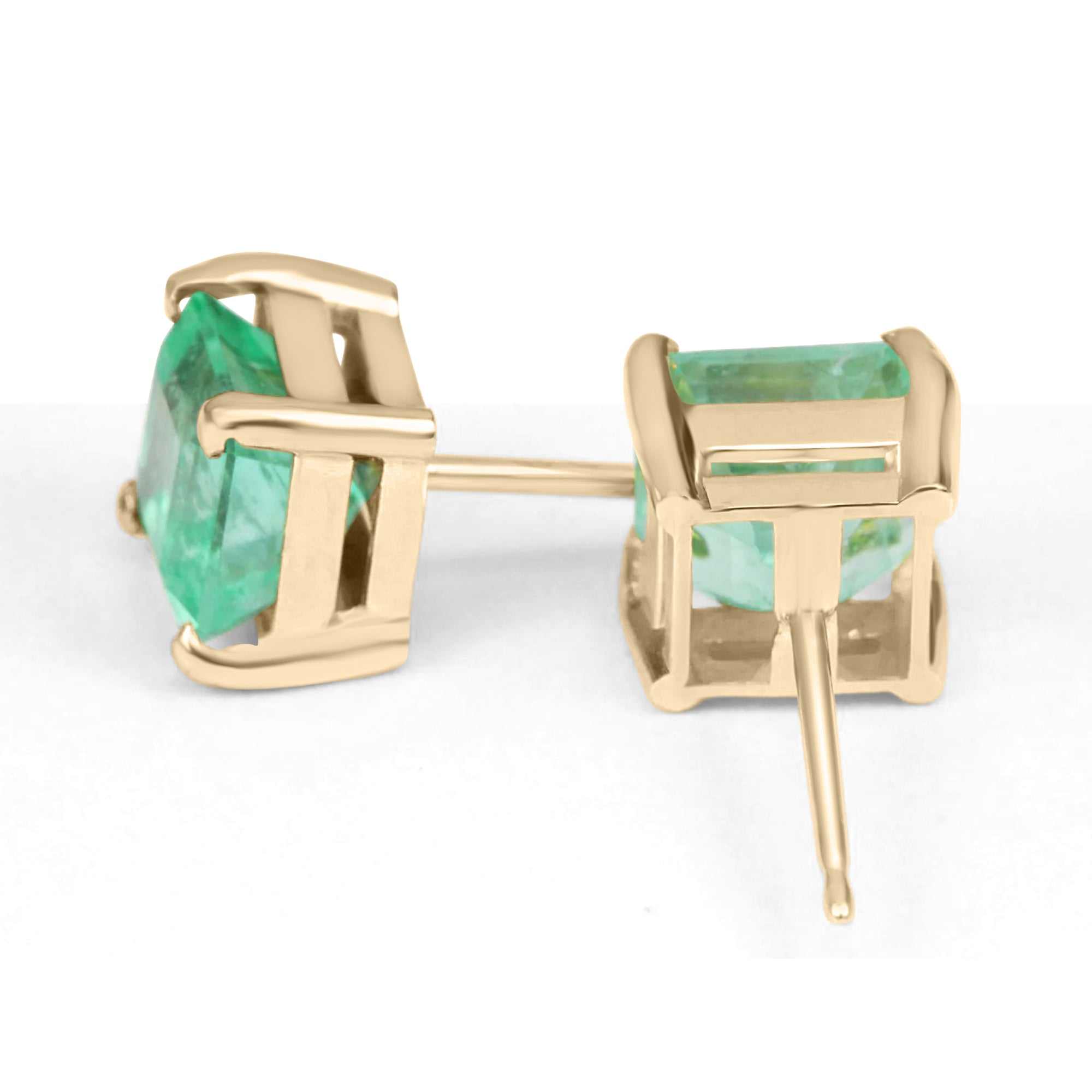 Classic 3.0tcw Square Cut Natural Green Emerald Studs Earring 14K 