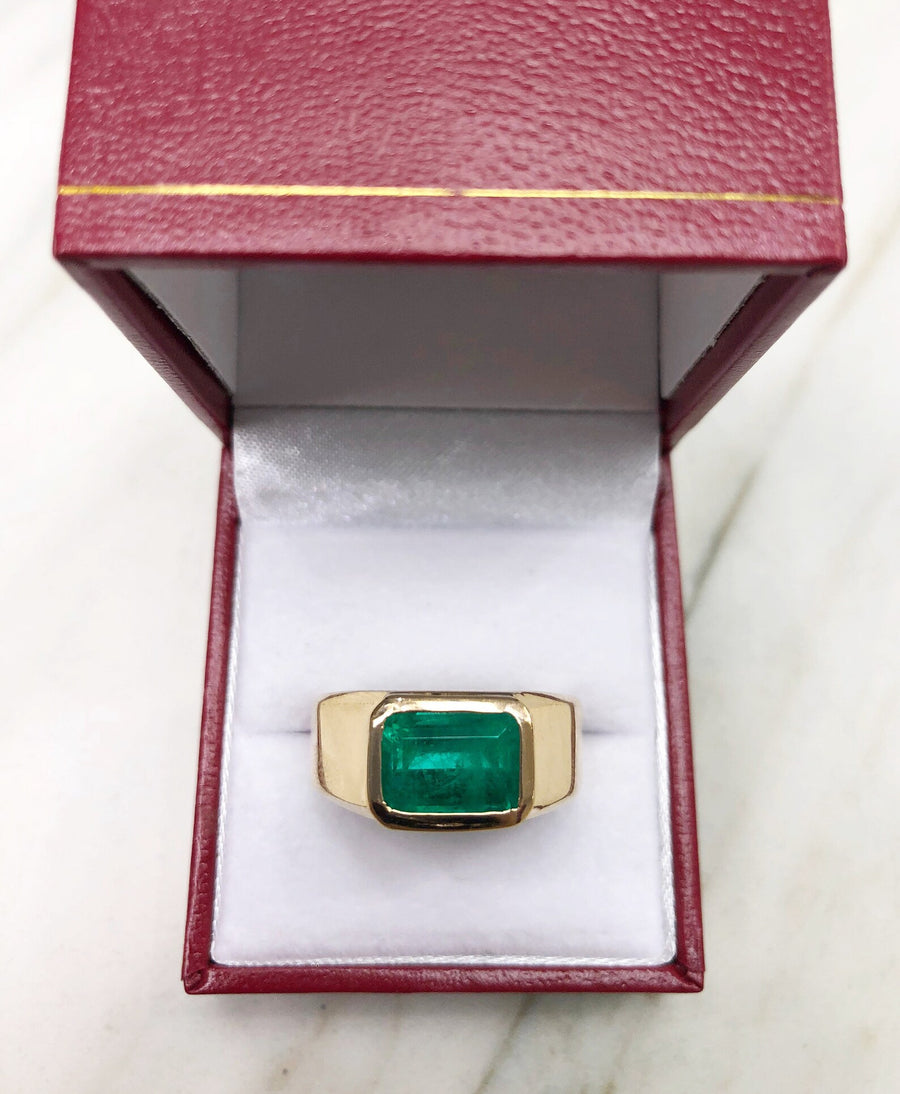 3.20ct Large Chunky Men's East to West Emerald Solitaire 18K Ring
