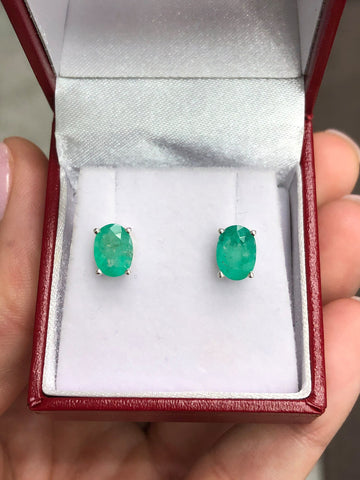 2.28tcw Colombian Emerald Oval Cut Natural May Birthstone Earrings