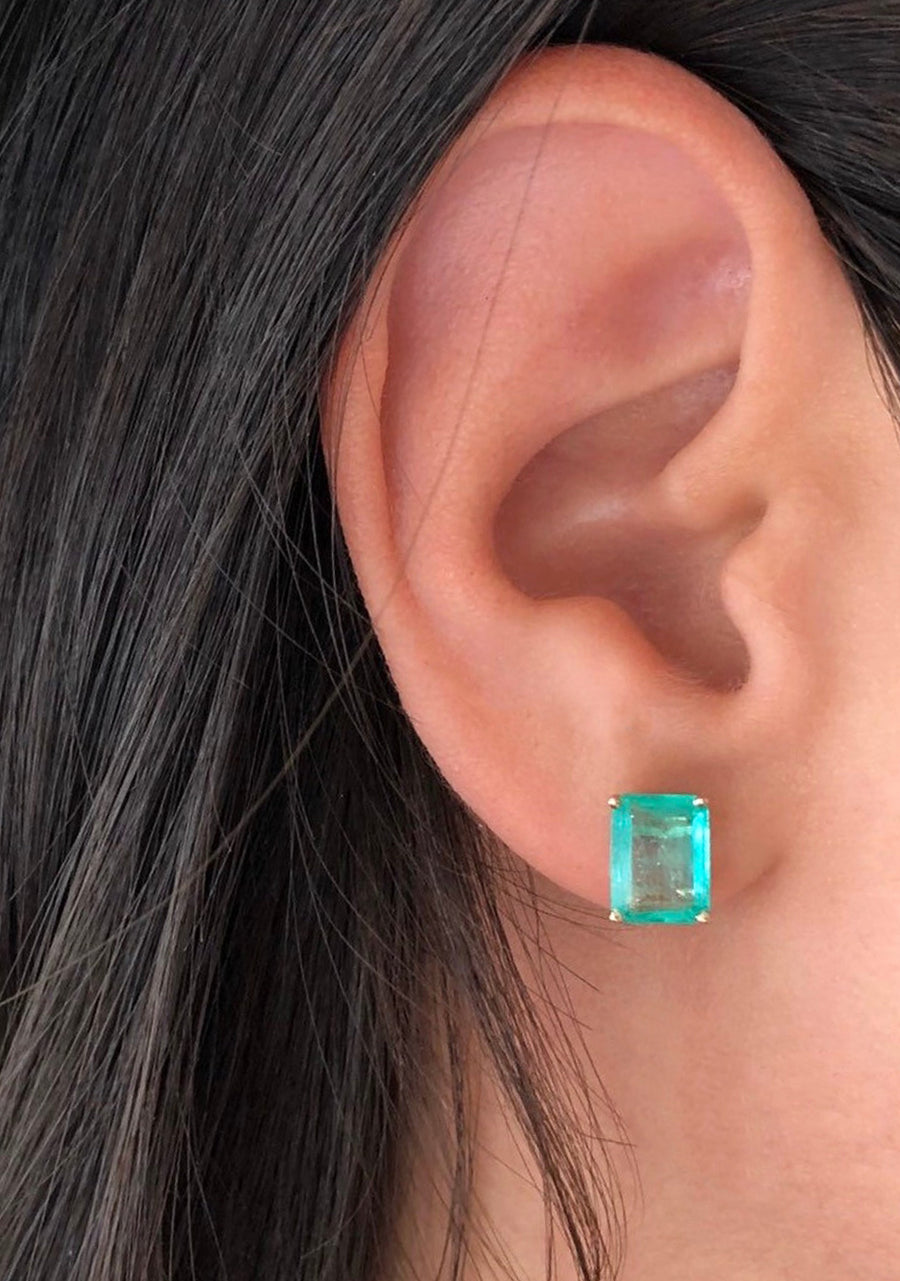 Classic Bright Rich Green Beautiful 2.05tcw Colombian Emerald Cut 4 Prong Earrings 14K Gold Present