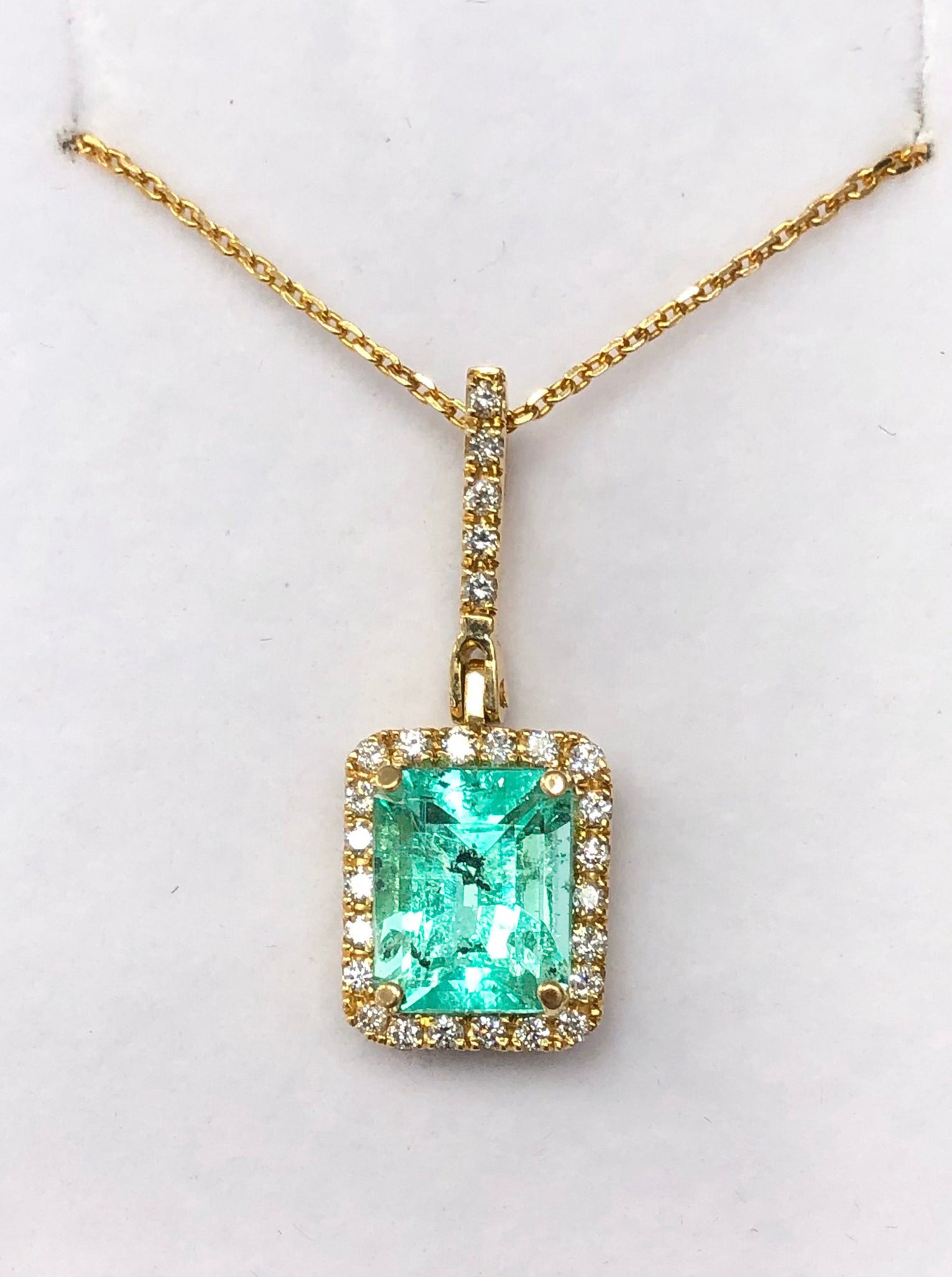 4.18 TCW Natural Emerald and Diamond Classic Halo Pendant in 14k Gold