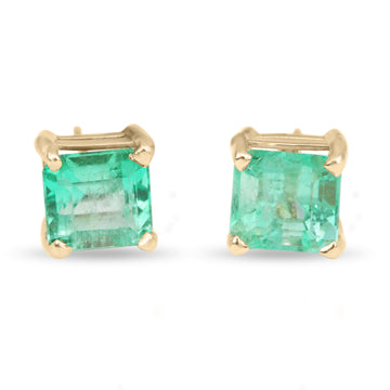3.0tcw Square Cut Natural Green Emerald Studs Earring 14K