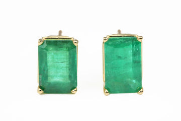 2.50tcw Natural Emerald Dark Green Emerald Cut Timeless Earrings 14K
