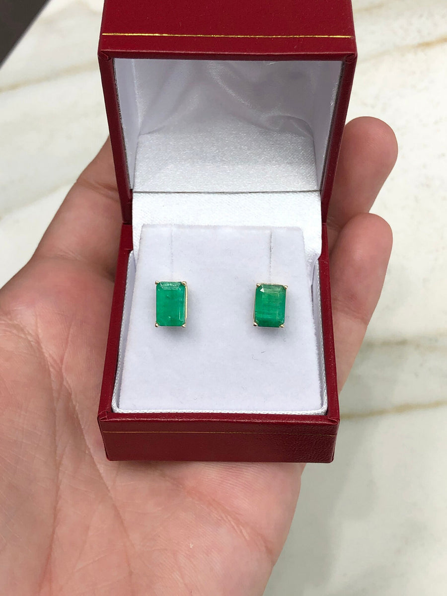 Genuine Emerald 2.50tcw Rich Dark Green Emerald Cut Timeless Earrings 14K
