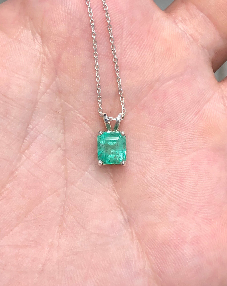 1.80 CT Emerald-Emerald Cut Sterling Silver Solitaire Necklace