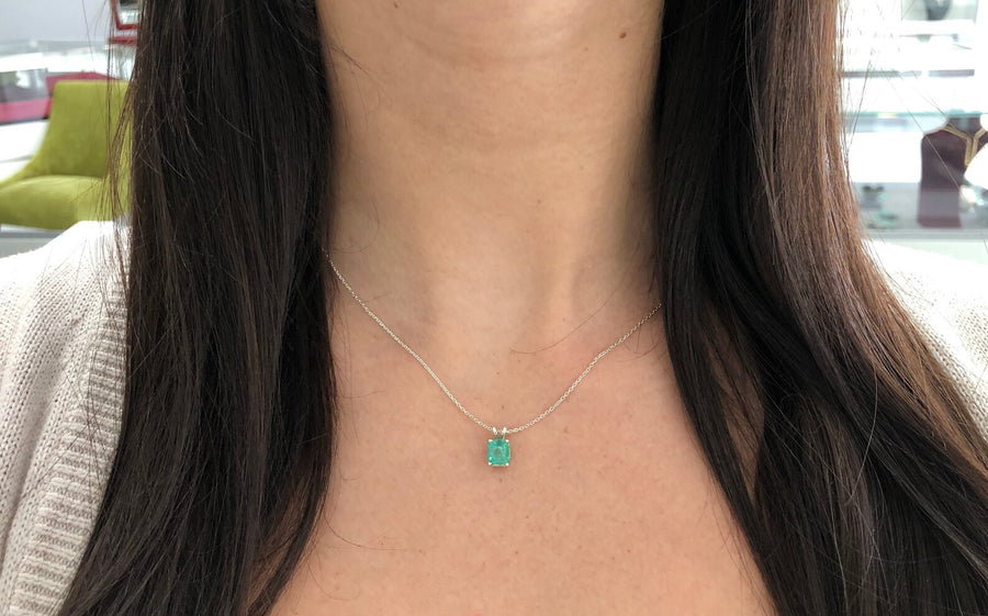 Earth Mined Emerald-Emerald Cut 1.80 CT Sterling Silver Solitaire Classic Necklace