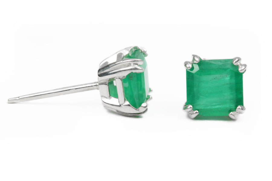 1.20tcw Double Prong Natural Dark Green Genuine Emerald Earrings Silver 925 may baby
