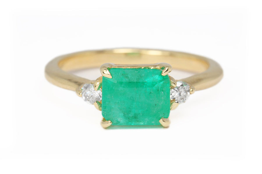 1.96tcw Three Stone Emerald & Round Diamond Ring 14K