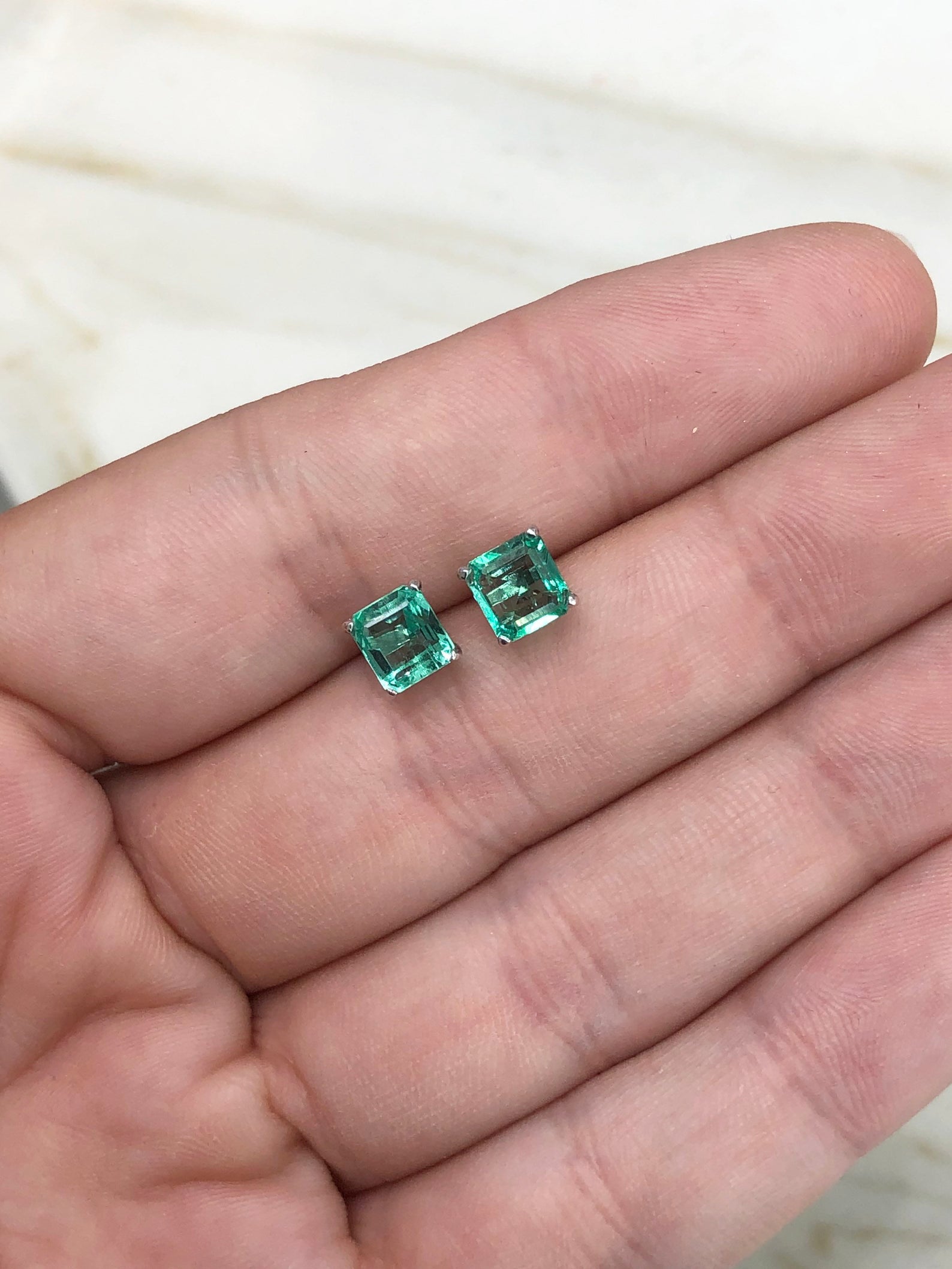 Lively Asscher-Cut Colombian Emerald Earrings 14K