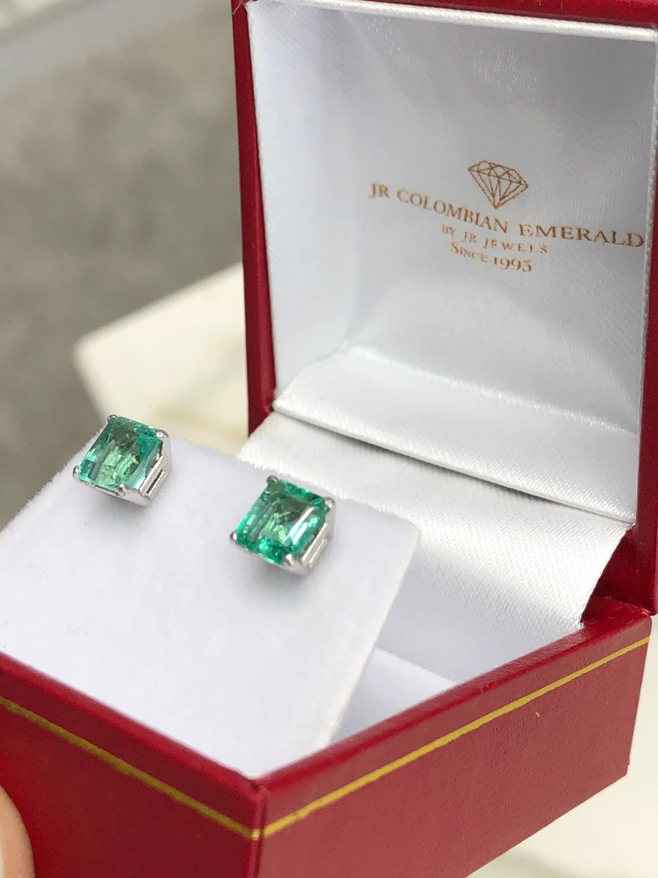 1.60tcw Lively Asscher-Cut Colombian Emerald Earrings 14K