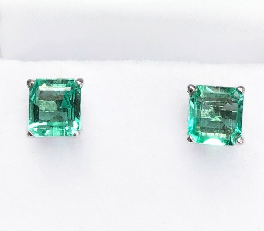 CZ Emerald 1.60tcw Earrings White Gold -  White Gold Cubic Zirconia  Square Emerald Stud Earrings - CZ Square Emerald Studs - May Birthstone