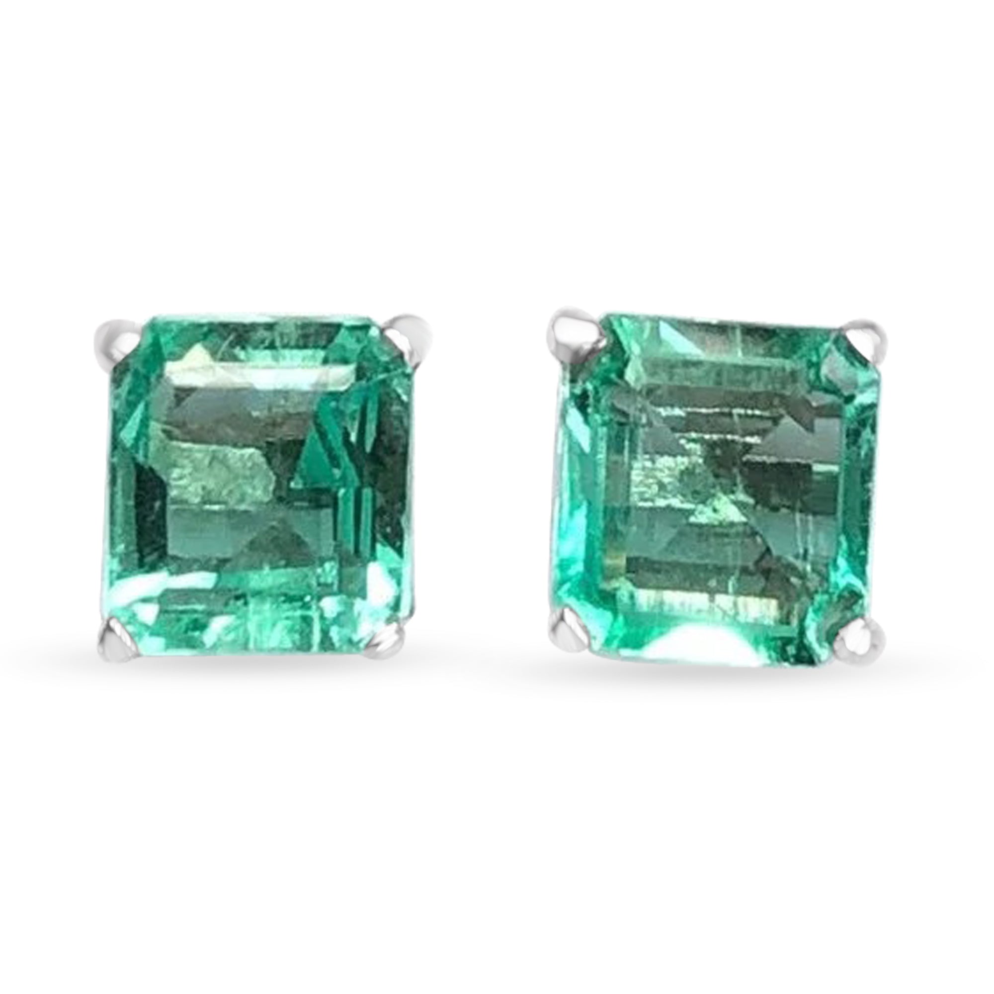 Markus - 1.60tcw Lively Asscher-Cut Colombian Emerald Earrings 14K - JR Colombian Emeralds