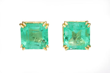 1.0tcw Double Claw Prong Square cut Emerald Stud Earrings 14K