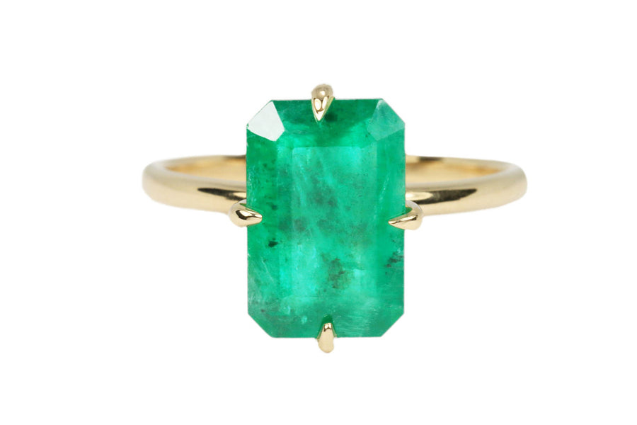 3.0 Carat Natural Emerald Dark Green Solitaire Off Set Claw Prong Ring 14K
