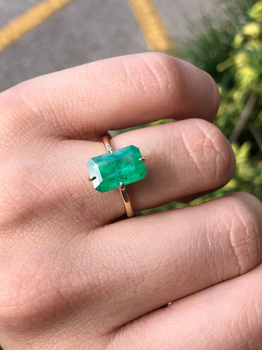 Natural Emerald 3.0 Ct Dark Green Solitaire Off Set Claw Ring 14K