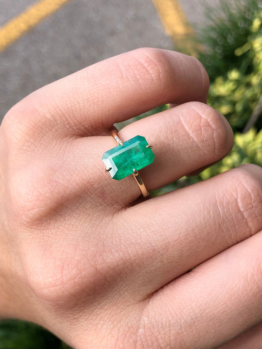 Genuine Emerald 3.0 Ct Dark Green Solitaire Off Set Claw Ring 14K