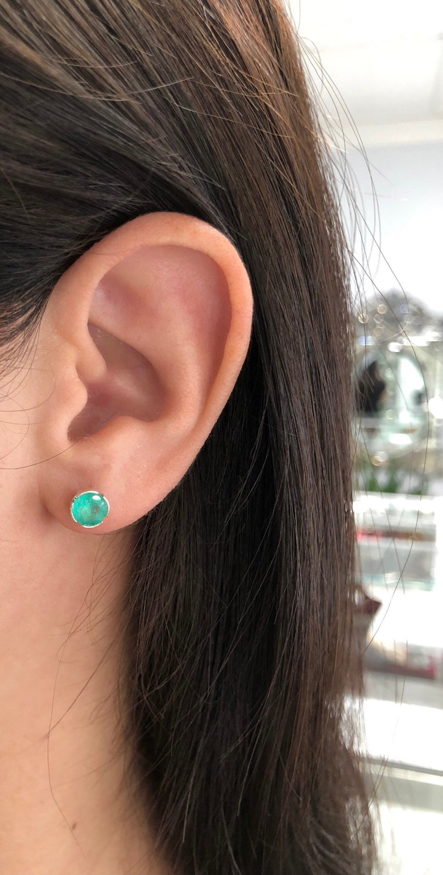 Rich Green Round Genuine Emerald 1.40tcw Silver Earrings Semi Bezel Studs 925