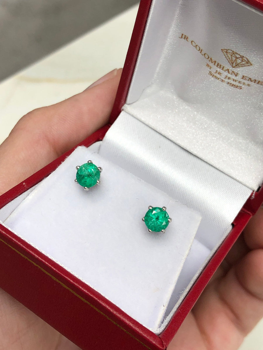 Luxurious 14K Emerald Studs - Dark Green Earrings 1.0tcw