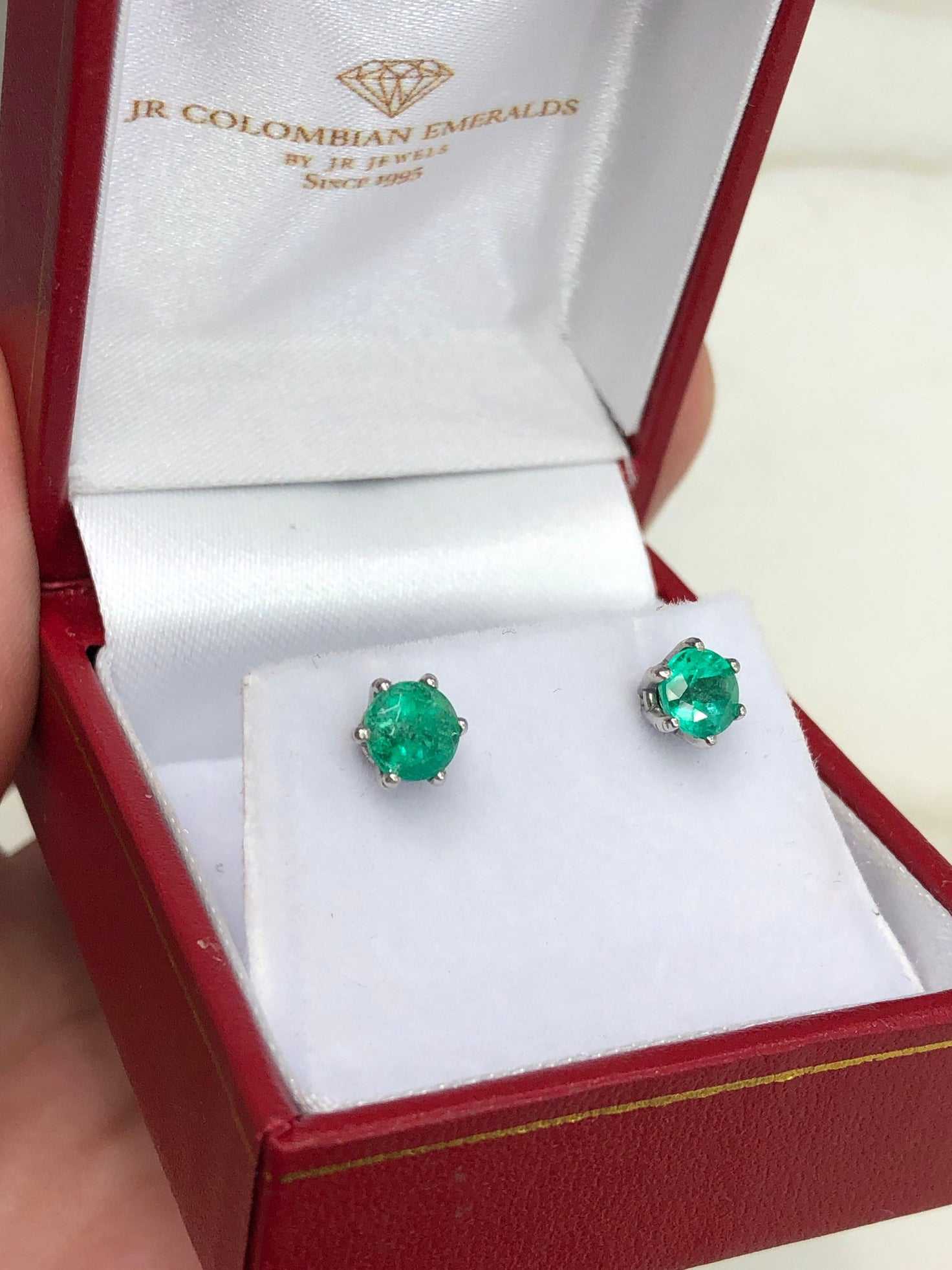 1.0tcw Six Prong Round Emerald Stud Earrings 14K