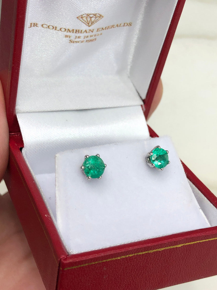 Dark Green Emeralds in 14K - Round Stud Earrings 1.0tcw