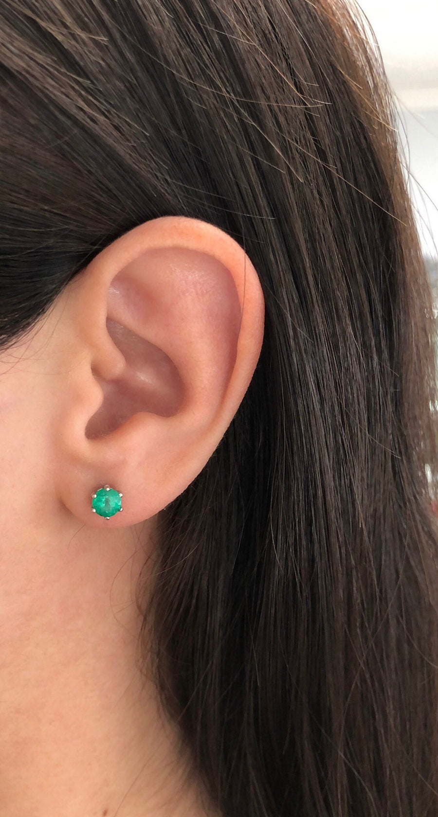 Six Prong Emerald Stud Earrings - 14K Gold Jewelry
