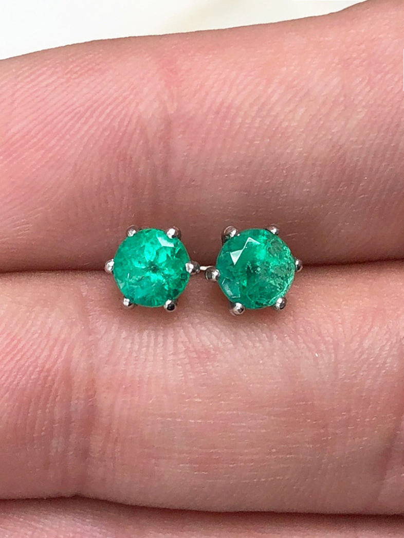 Classic Dark Green Emerald Stud Earrings - 14K Gold