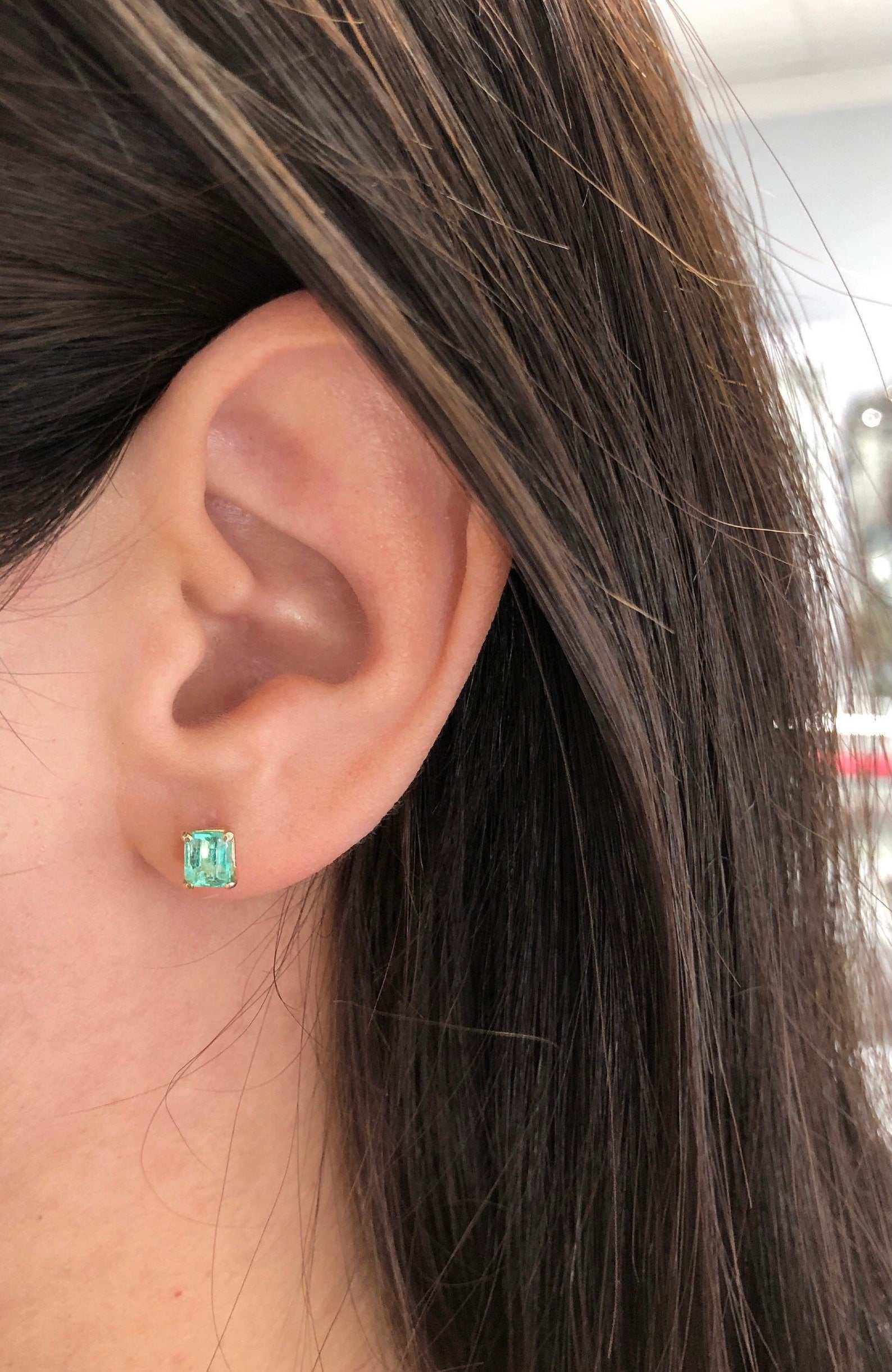 Petite Classic Chic 1.20tcw Bright Green Emerald Solitaire Stud Earrings 14K