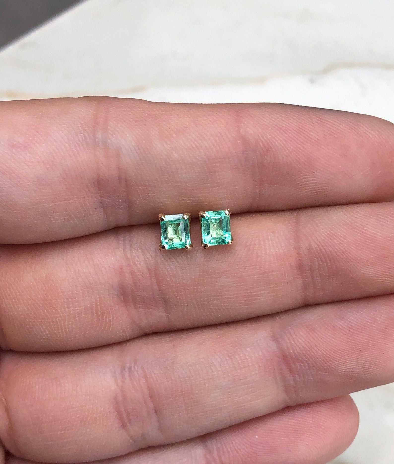 Classic Chic 1.20tcw Bright Green Emerald Solitaire Stud Earrings 14K