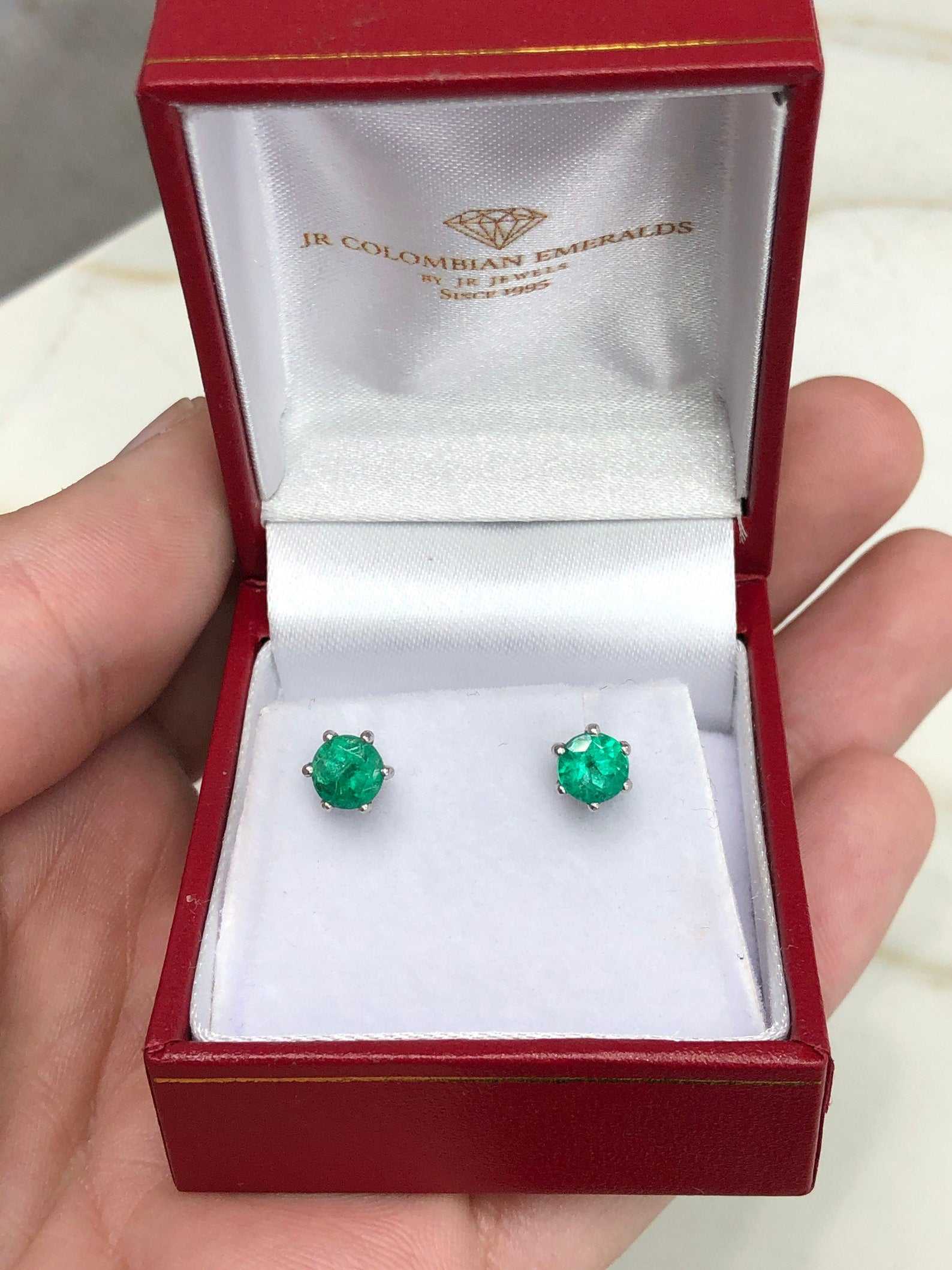 1.0tcw Dark Green Emerald Stud Earrings - Stunning 14K Jewelry