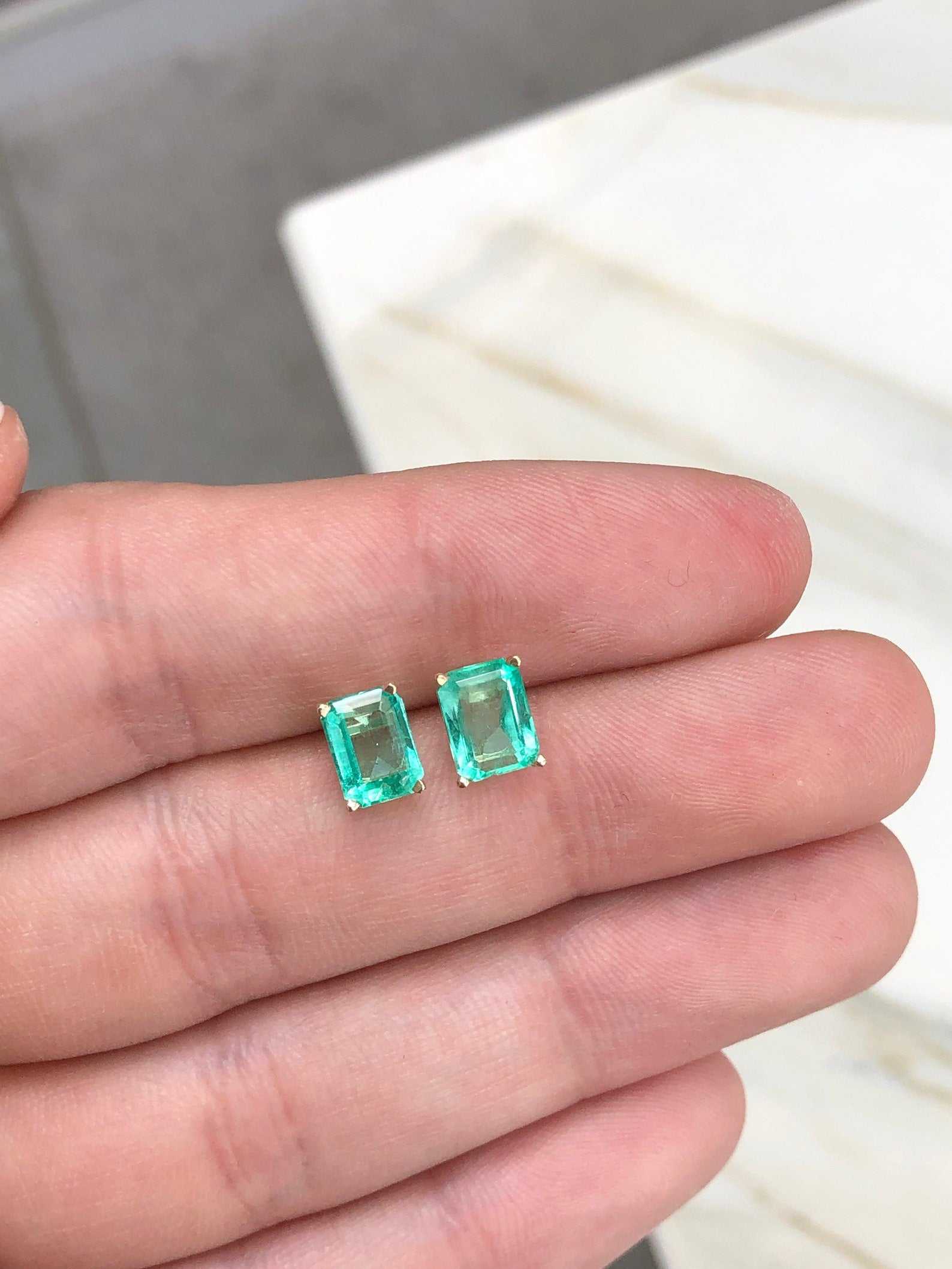 2.05tcw Bright Rich Green Beautiful Emerald Cut Earrings 14K