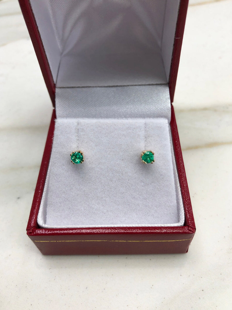 AAA+ Petite 0.30tcw Round Emerald Earrings 14K Gift