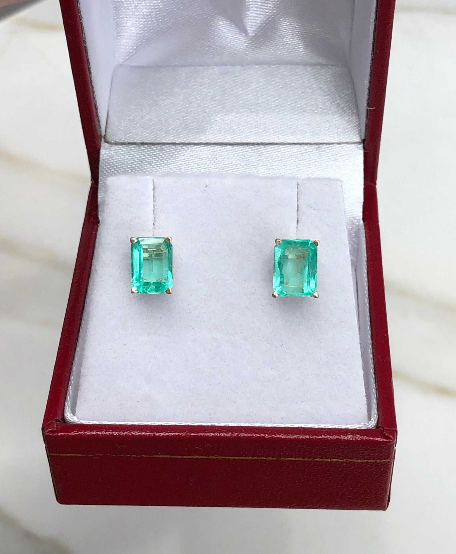 2.05tcw Bright Rich Green Beautiful Emerald Cut Earrings 14K