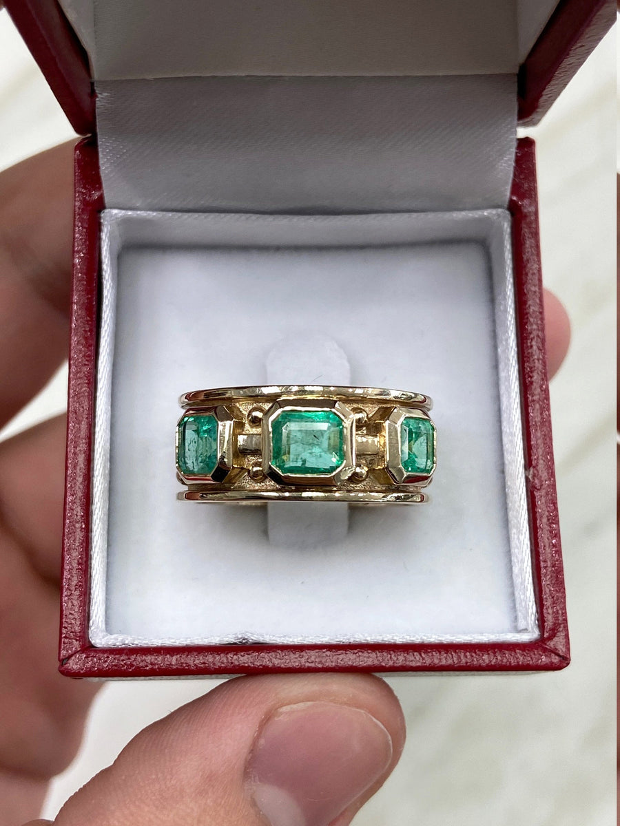 Men's 2.85tcw Emerald Solitaire Three Stone Everyday Band Ring 14K