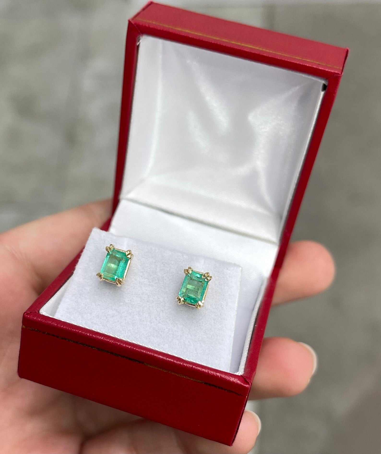 1.62tcw Medium Green Colombian Emerald Double Prong Classic Stud Earrings 14K Gold