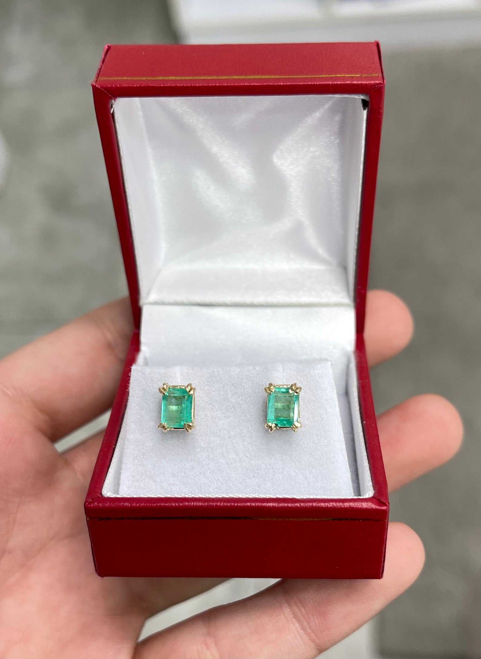 Medium Green 1.62tcw Colombian Emerald Double Prong Classic Stud Earrings 14K Gold