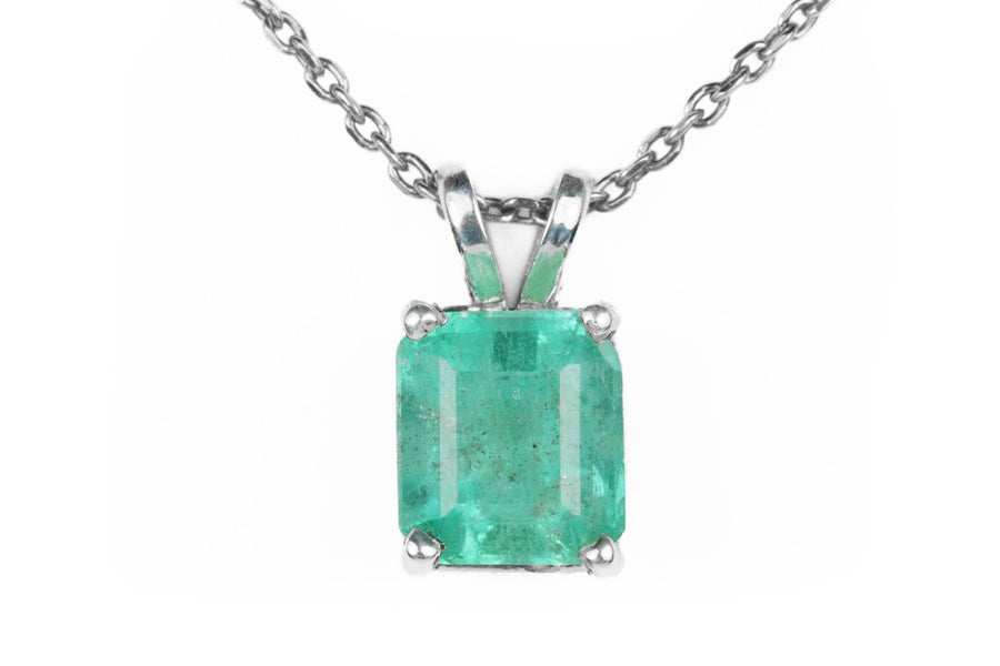 1.80 Carat Emerald-Emerald Cut Sterling Silver Solitaire Necklace