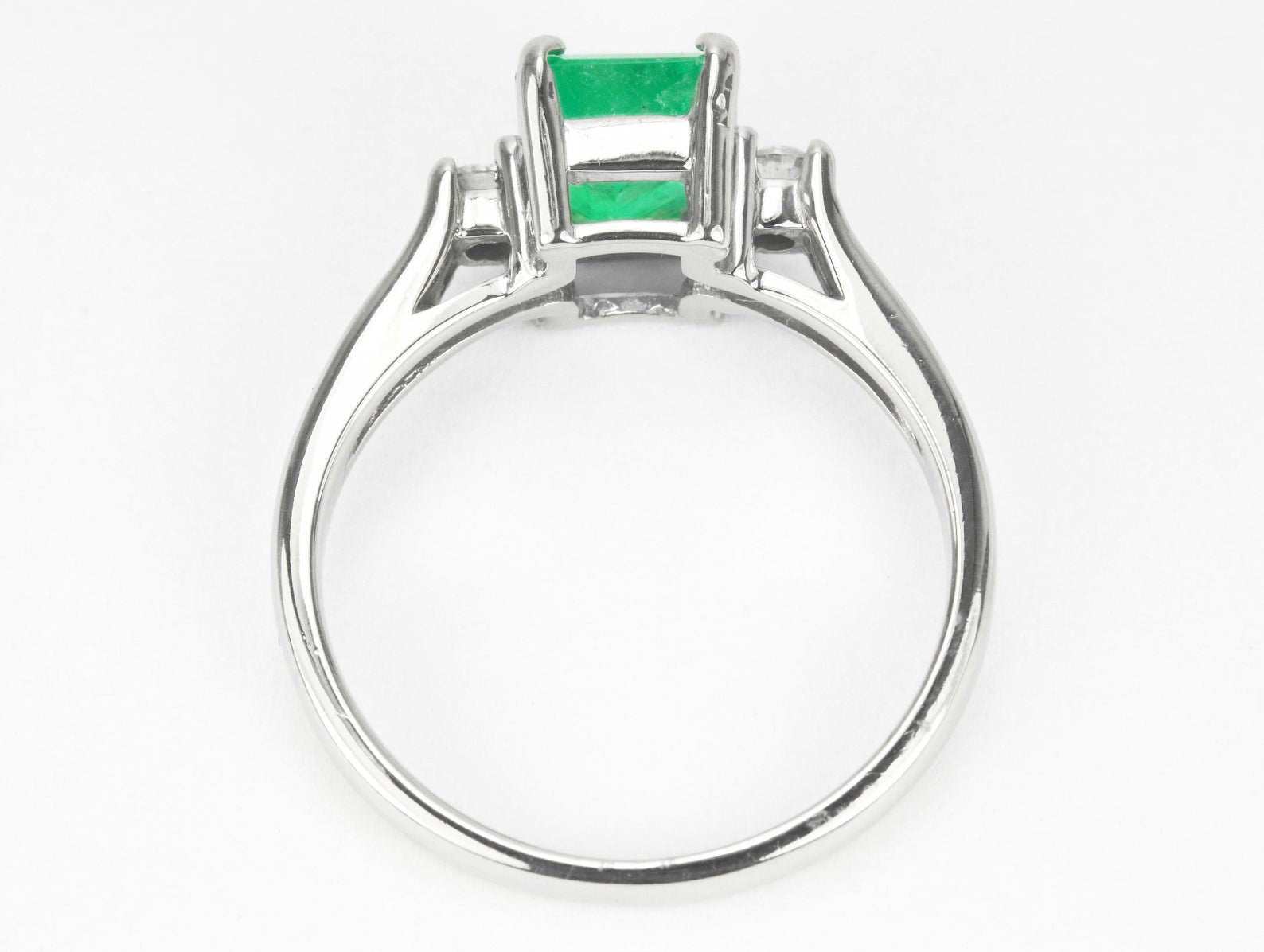 Emerald Cut 1.60tcw Emerald & Diamond Modern 3 Stone Ring 14K Gold