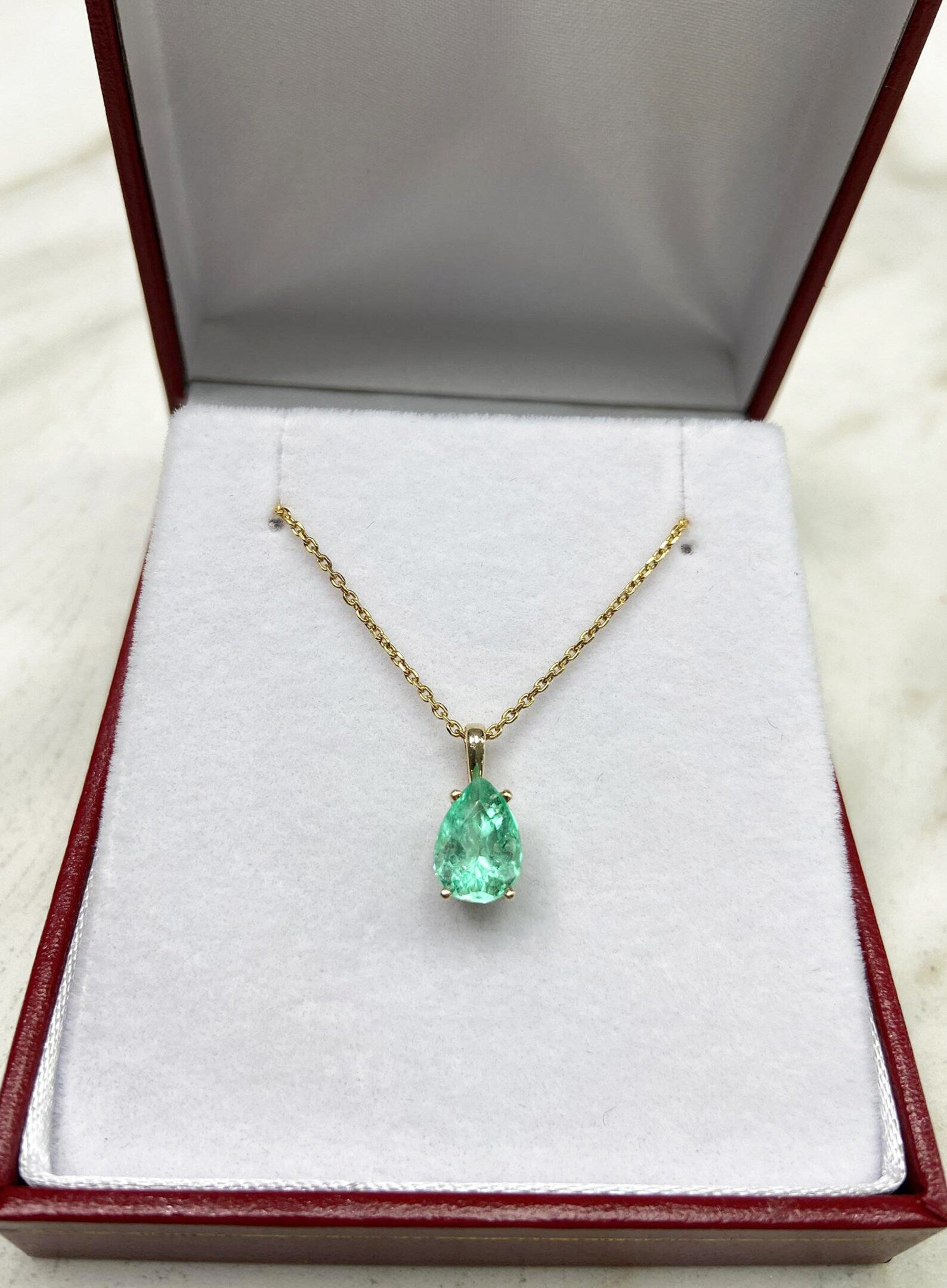 Pear Colombian Emerald 1.50 Carat 4 Prong Solitaire Pendant Necklace 14K